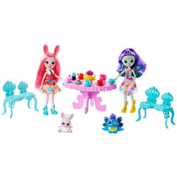 Enchantimals Tasty Tea Party Playset with Bree Bunny & Patter Peacock Dolls (6-inch) with Animal Friend Figures, 15+ Accessories