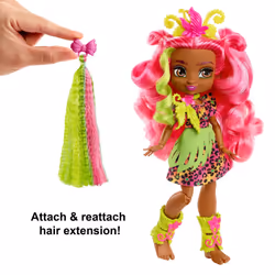 Mattel Cave Club Fernessa Doll 8-10-inch  Pink Hair Poseable Prehistoric Fashion Doll with Dinosaur Pet and Accessories  Gift for 4 Year Olds and Up