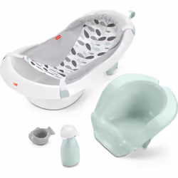 Fisher-Price Baby to Toddler Bath 4-in-1 Sling n Seat Tub with Removable Infant Support and 2 Toys Climbing Leaves