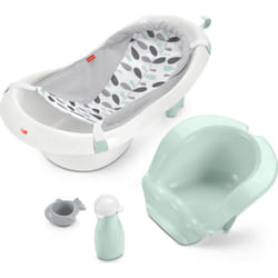 Fisher-Price Baby to Toddler Bath 4-in-1 Sling n Seat Tub with Removable Infant Support and 2 Toys  Climbing Leaves