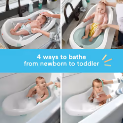 Fisher-Price Baby to Toddler Bath 4-in-1 Sling n Seat Tub with Removable Infant Support and 2 Toys  Climbing Leaves