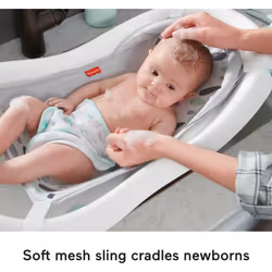 Fisher-Price Baby to Toddler Bath 4-in-1 Sling n Seat Tub with Removable Infant Support and 2 Toys  Climbing Leaves