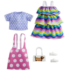Barbie Fashions 2-Pack Clothing Set  2 Outfits Doll Include Pink Polka-Dot Jumper  Purple Polka-Dot Top  Striped Dress & 2 Accessories  Gift for Kids