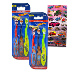 Hot Wheels Toothbrush Kit for Kids - Bundle with 6 Race Car Toothbrushes and Stickers for Boys  Toddlers | Hot Wheels Toothbrush Set