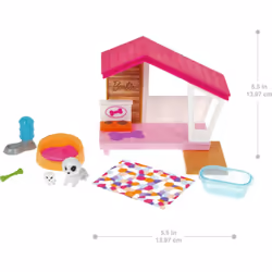 Dog Kennel Playset with Dogs and Accessories - Includes 2 Dog Figures, Kennel, Bed, Blanket, Bath, Water Bowl, and Chew Toy