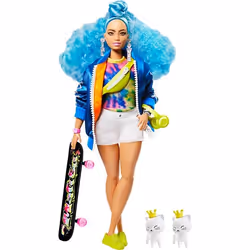 Barbie Extra Doll #4 with Skateboard & 2 Kittens, Fashion doll, Female, 3 yr(s), Girl, Multicolour