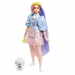 Barbie Extra Doll #2 in Shimmery Look with Pet Puppy, Fashion doll, Female, 3 yr(s), Girl, 215.9 mm, Multicolour