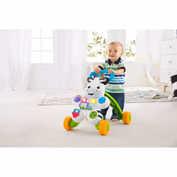 Fisher-Price Zebra First Steps Walker with Music and Lights, Runner+6 Months (Mattel GXC34), Manufacturer Package