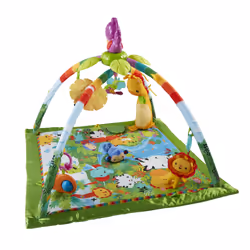 Fisher-Price Rainforest Music & Lights Deluxe Gym, Baby play mat, Toy bar, Sounding, Fabric, Plastic, Multicolour