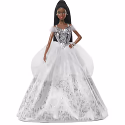 Barbie Signature 2021 Holiday Doll (12-inch  Brunette Braided Hair) in Silver Gown  with Doll Stand and Certificate of Authen ...