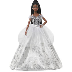 Barbie Signature 2021 Holiday Doll (12-inch  Brunette Braided Hair) in Silver Gown  with Doll Stand and Certificate of Authenticity  Gift for 6 Year O