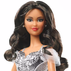 Barbie Signature 2021 Holiday Doll (12-inch  Brunette Hair) in Silver Gown  with Doll Stand and Certificate of Authenticity  Gift for 6 Year Olds and
