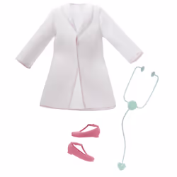 Barbie The Doctor Doll wears a print dress and doctor coat, with a stethoscope accessory. Great gift for ages 3+. - Additional view 5