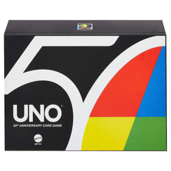 Mattel Games UNO Premium 50th Anniversary Edition Matching Card Game Featuring Commemorative Coin & 112 Cards  Game Night  Kids & Collectors Gift Ages