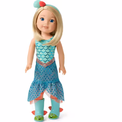 American Girl WellieWishers 14.5-inch Camille Doll with Blue Leotard  Mermaid Skirt  Headband  and Boots  For Ages 4+