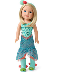 American Girl WellieWishers 14.5-inch Camille Doll with Blue Leotard  Mermaid Skirt  Headband  and Boots  For Ages 4+