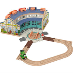 Thomas & Friends Wooden Railway Toy Train Track Tidmouth Sheds Starter Set with Percy Wood Engine for Ages 3+ Years
