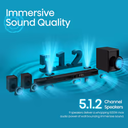 Hisense AX5125H 5.1.2Ch Sound Bar with Wireless Subwoofer  500W  Dolby Atmos  Bluetooth 5.3  EzPlay  4K HDMI Pass Through  Roku TV Ready  DT