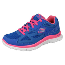 ) Girls Skechers Memory Foam Trainers Align 81895 - UK 10.5 Child, Blue/Neon Pink (Blue