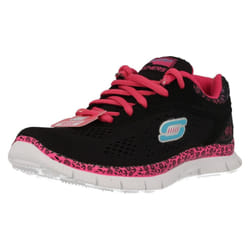 ) Girls Skechers Memory Foam Trainers Island Style - UK 11.5 Child, Black/Hot Pink (Black