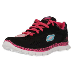 ) Girls Skechers Memory Foam Trainers Island Style - UK 12 Child, Black/Hot Pink (Black