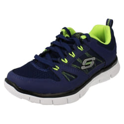 ) Boys Skechers Casual Lace Up Trainers Flex Advantage 95521 - UK 10.5 Child, Navy/Yellow (Blue