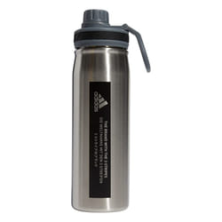 adidas 600 ML (20 oz) Metal Water Bottle  Hot/Cold Double-Walled Insulated 18/8 Stainless Steel  Stainless Steel/Onix Grey/Black  One Size