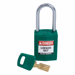 Brady SafeKey, Conventional padlock, Key lock, Keyed to differ, Green, Nylon, Aluminium