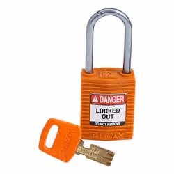 Brady SafeKey, Conventional padlock, Key lock, Keyed to differ, Orange, Nylon, Aluminium