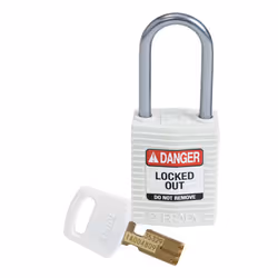 Brady SafeKey, Conventional padlock, Key lock, Keyed to differ, White, Nylon, Aluminium