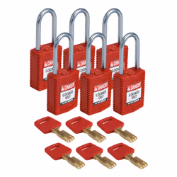 Brady SafeKey, Conventional padlock, Key lock, Keyed to differ, Red, Nylon, Aluminium