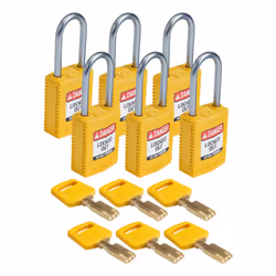 Brady SafeKey, Conventional padlock, Key lock, Keyed to differ, Yellow, Nylon, Aluminium