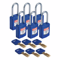 Brady SafeKey, Conventional padlock, Key lock, Keyed to differ, Blue, Nylon, Aluminium