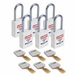 Brady SafeKey, Conventional padlock, Key lock, Keyed to differ, White, Nylon, Aluminium