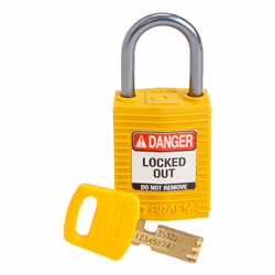 Brady SafeKey, Conventional padlock, Key lock, Keyed to differ, Yellow, Nylon, Aluminium