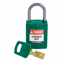 Brady SafeKey, Conventional padlock, Key lock, Keyed to differ, Green, Nylon, Aluminium