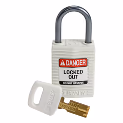 Brady SafeKey, Conventional padlock, Key lock, Keyed to differ, White, Nylon, Aluminium