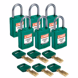 Brady SafeKey, Conventional padlock, Key lock, Keyed to differ, Green, Nylon, Aluminium