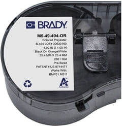 Brady M5-49-494-OR printer label Black, Orange, White Self-adhesive printer label