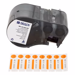 Brady M5-118-494-OR, Black, Orange, White, Self-adhesive printer label, Die-cut label, Polyester, Thermal transfer, Acrylic