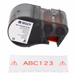 Brady M5C-1500-595-WT-RD, Red, White, Self-adhesive printer label, Continuous label, Vinyl, Thermal transfer, Acrylic