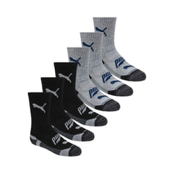 PUMA boys 6 Pack Cut Crew Socks  Grey/Navy  11-Sep US