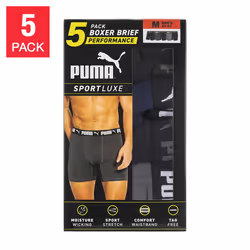 Puma Men's Microfiber Boxer Brief, 5-pack (Large, Black / Grey / Blue)