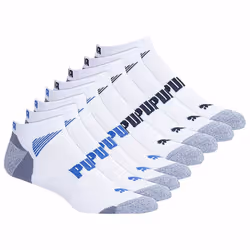 Puma Men's No show Sport Socks  Moisture Control  Arch Support 8 Pair Extended Size - Shoe Size 12-16  White