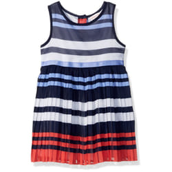 Youngland Girls' Little Sleeveless Striped Dress with Pleated Skirt  Navy/Multi  4