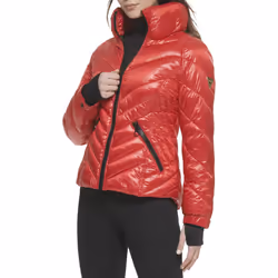 GUESS Women's Puffer Storm Cuffs- Quilted Transitional Jacket Fire R