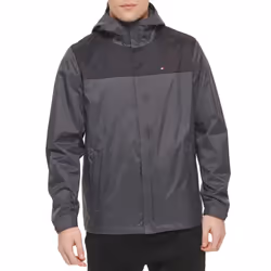 Tommy Hilfiger Mens Lightweight Breathable Waterproof Hooded Jacket  CharcoalBlack Colorblock  XSmall