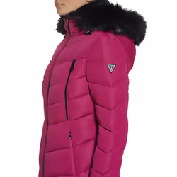 GUESS Women's Cold Weather Hooded Puffer Coat  Magenta  Large