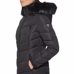 GUESS Women's Cold Weather Hooded Puffer Coat  Black  Small