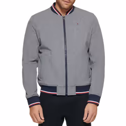 Tommy Hilfiger Men's Lightweight Varsity Rib Knit Bomber Jacket Heather Grey Soft Shell XXX-Large